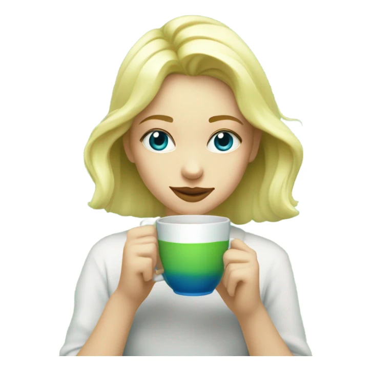 Blonde girl with blue eyes drinking matcha  sticker