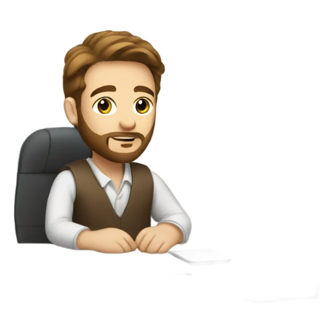 white boy with brown hair and beard sitting at work sticker