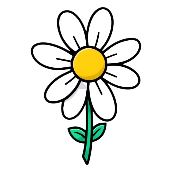 colorful cartoon flower with a small bow, playful style sticker