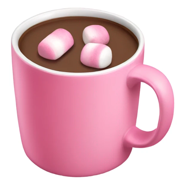 Pink coffee mug with hot chocolate inside and pink marshmallows sticker