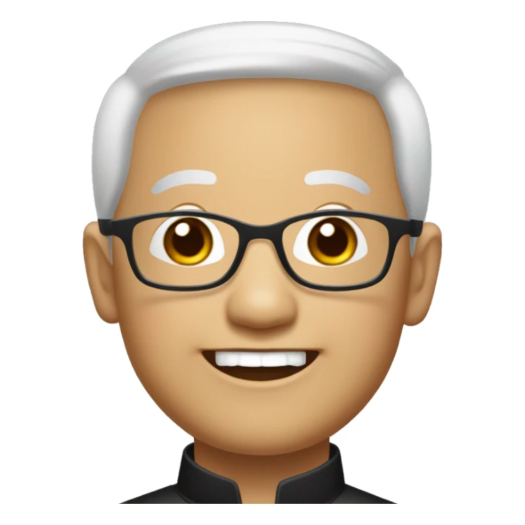 old hmong catholic priest with black hair, smiling with teeth and glasses, no beard or mustache sticker