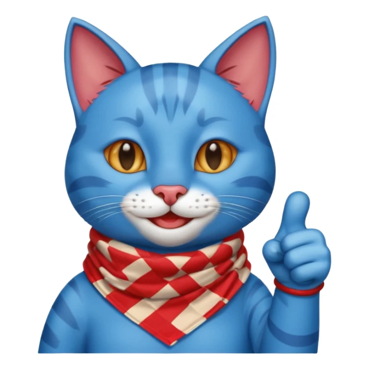 A Blue Cat smiling and giving thumbs up, wearing red Checkered Triangle scarf sticker
