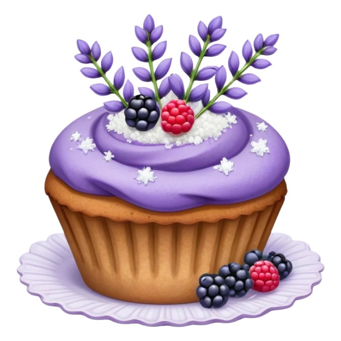 Lavender flower sprigs on a muffin with berries and sugar crystals sticker