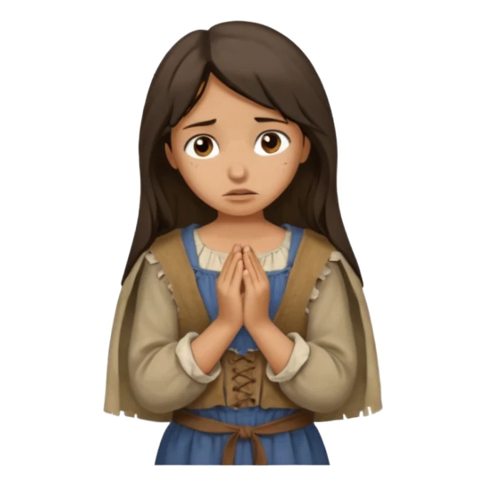 Brunette and tan peasant Girl begging sticker