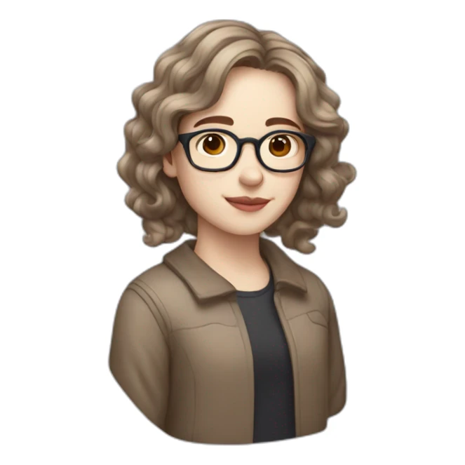 Non binary with pale skin long wavy brown hair glasses and a mole sticker