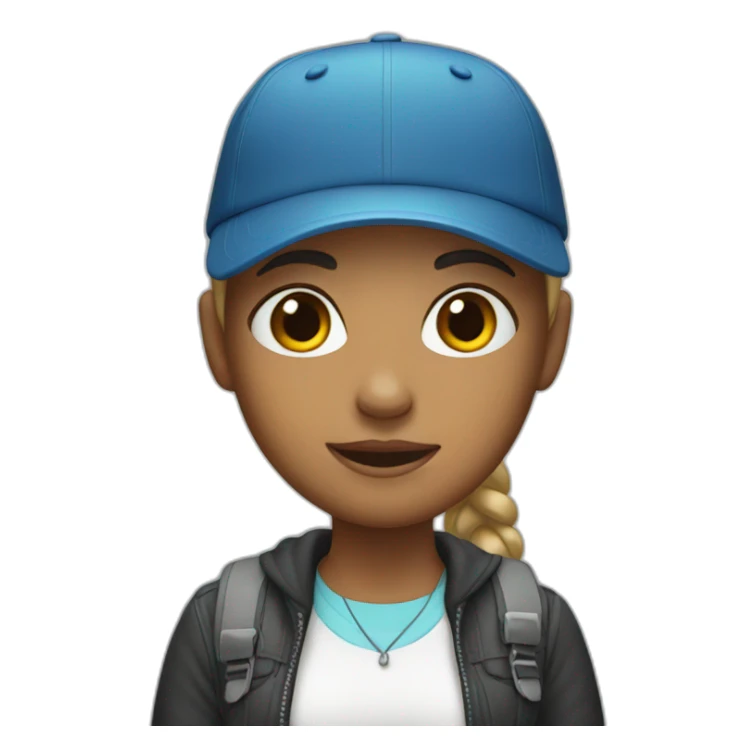 girl wearing cap with mobile sticker