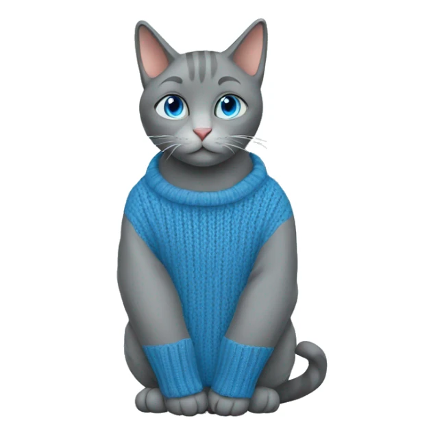 sitting grey cat blue eyes blue sweater  sticker