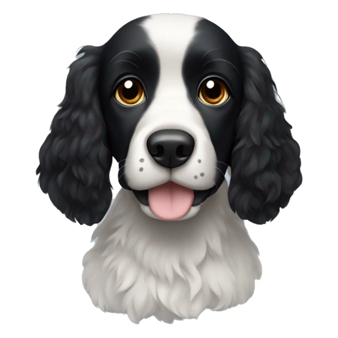 Small completely black spaniel with black fur on his whole face and white fur on chest sticker