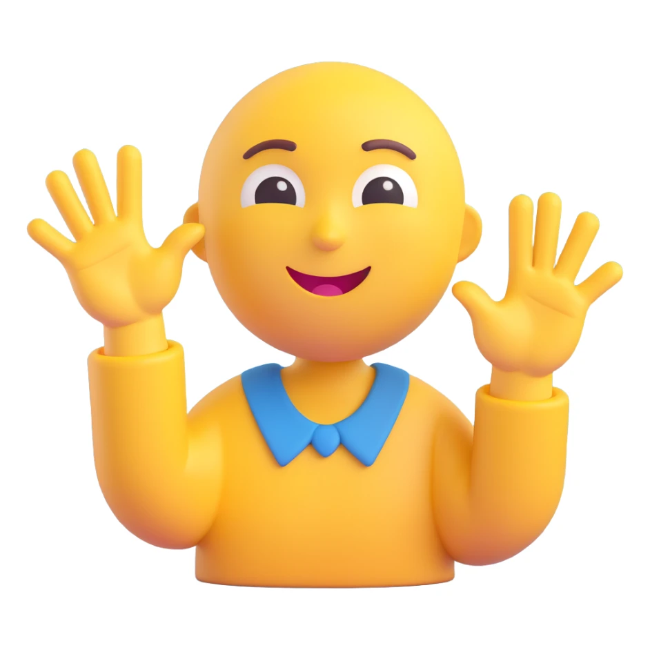 A classic yellow round emoji-style face using both hands to point at itself, with a proud or playful expression. The gesture clearly means "me" or "myself". Simple cartoon style on a clean background sticker