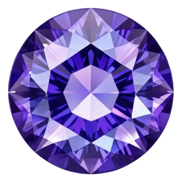Faceted round tanzanite with deep violet-blue tones and holographic sparkle sticker
