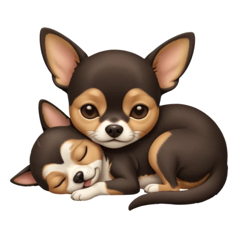 A high-resolution photo-realistic digital illustration of a cute  black and tan chihuahua with eyes closed shut sleeping lazily on the ground sticker