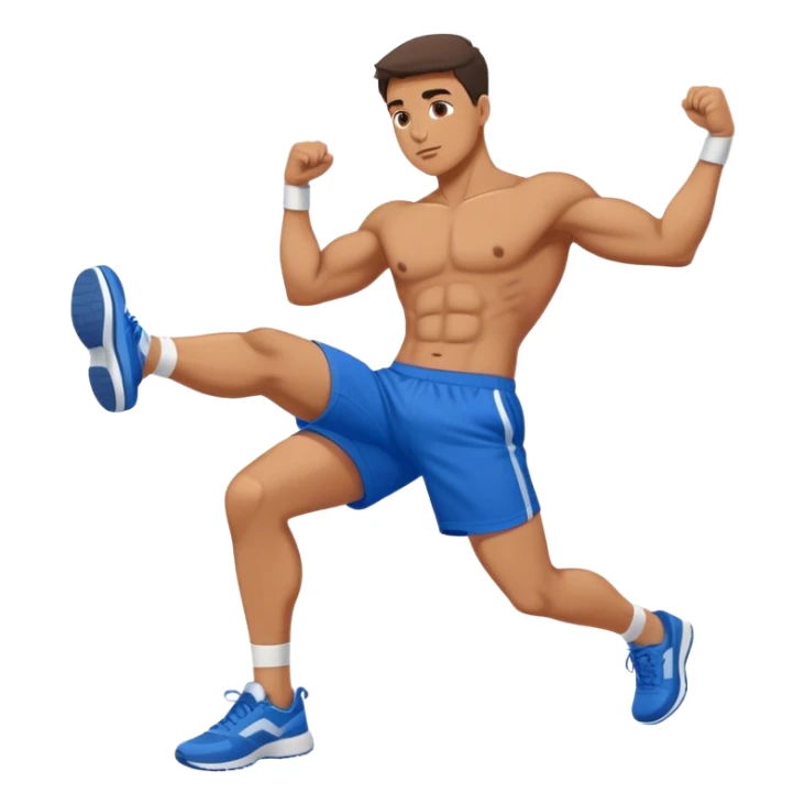 side-view of guy in blue shorts doing incline crunches sticker