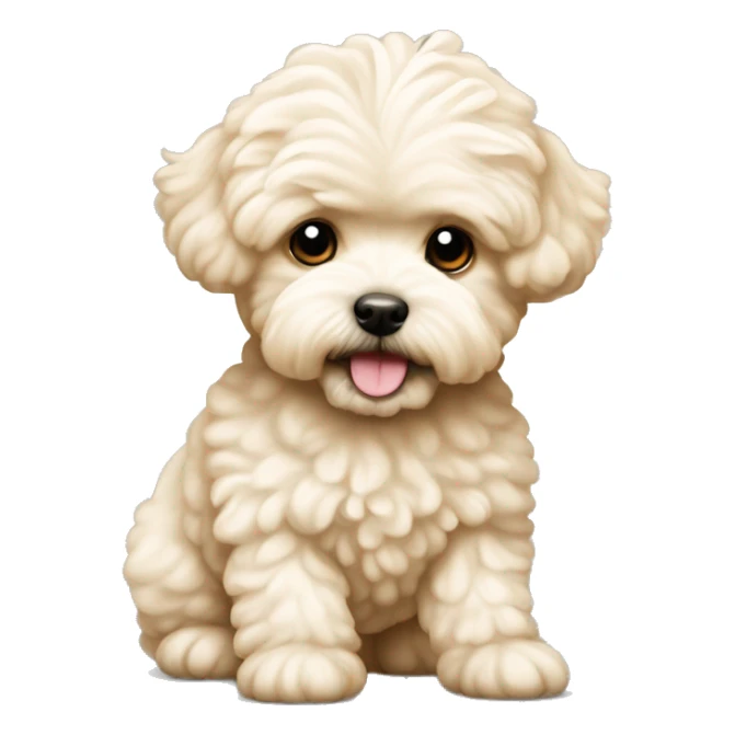 Cream color Maltipoo with a ball sticker