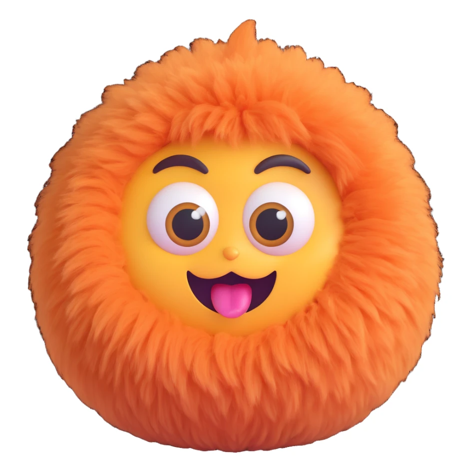 random playful fluffy creature emoji with big eyes, unique color, winking expression, 3D emoji style sticker
