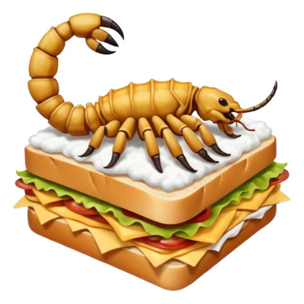 MAKE A SCORPION ON TOP OF A EHITE FLUFFY CLOUD THAT IS HOLDING A SANDWICH IN ITS CLAW AND LOOKING LIKE ITS EATING IT AND NOT ON TOP OF THE SANDWICH sticker