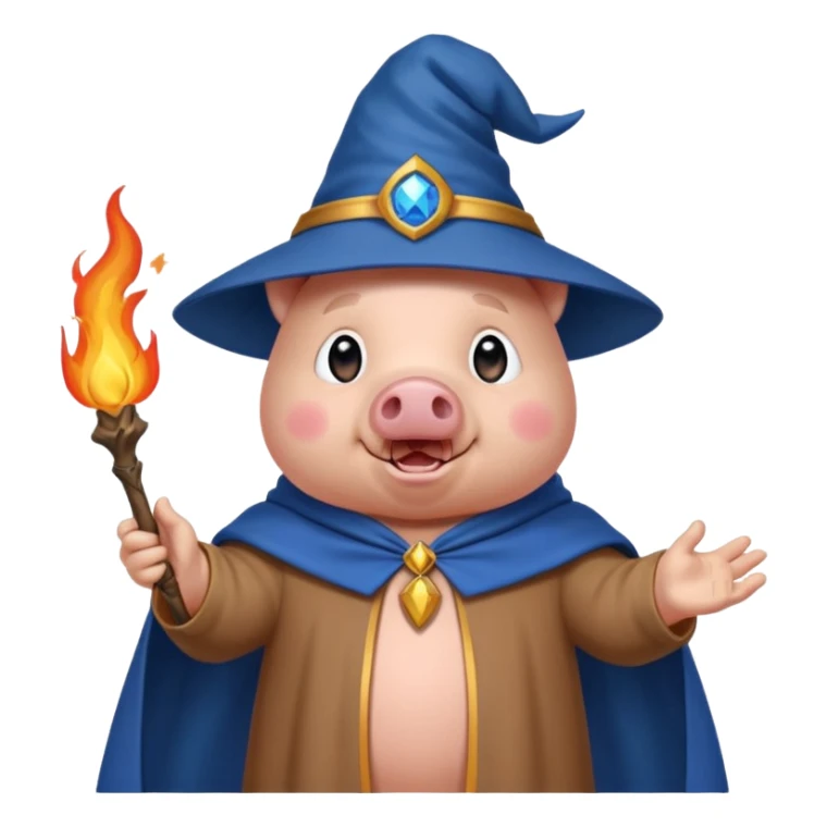 wizard pig summons fire in one hand blue cape sticker