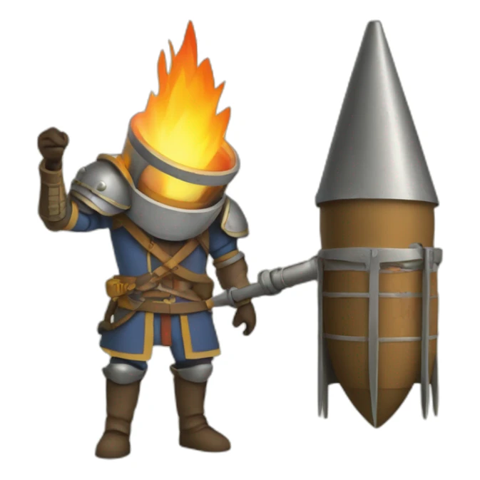 medieval Pyrotechnician holding a rocket in one hand and a torch in the other sticker