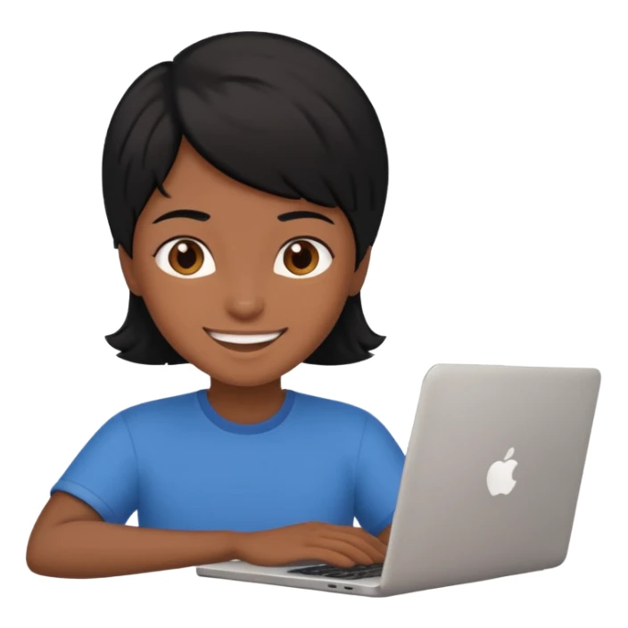 make an emoji of a black hair developer behind laptop sticker