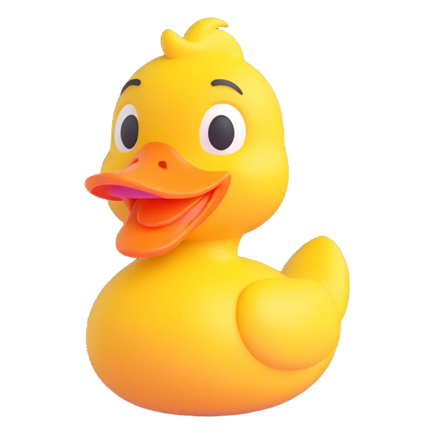 smiling duck, 3D emoji style, bright yellow sticker