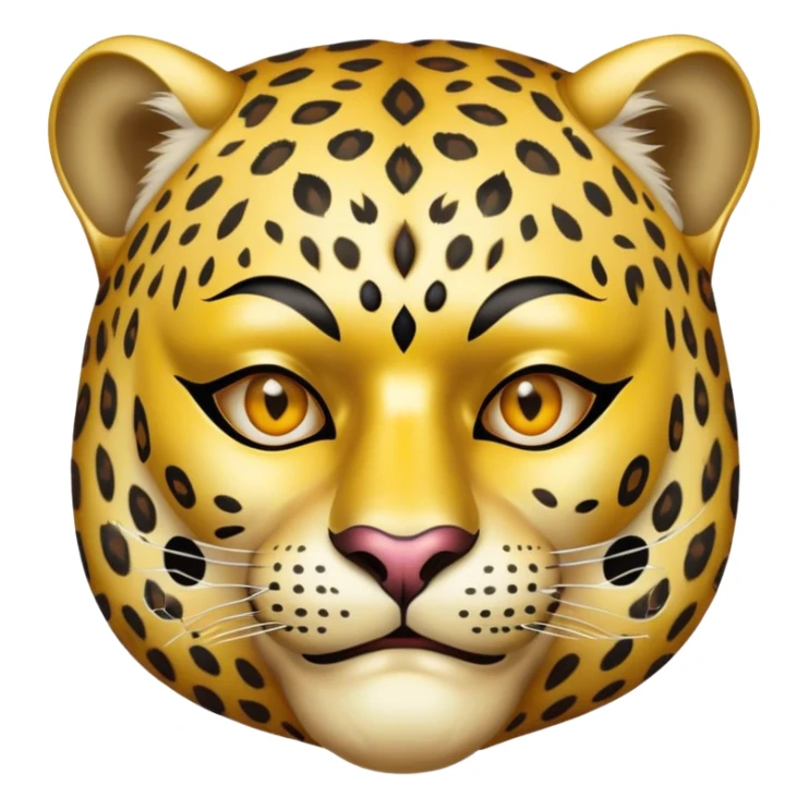 a fat old man, with a leopard suit,  wear half-face golden Leopard masquerade mask sticker