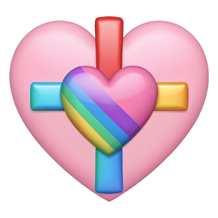 Heart infront of cross, pastel pink and rainbow sticker