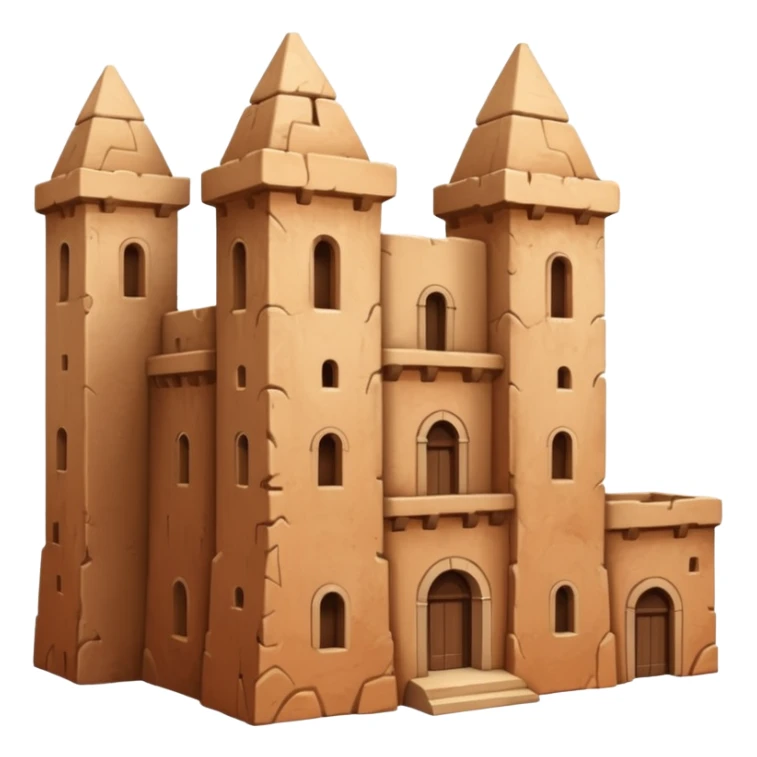 large ancient adobe building with tall uneven towers and textured walls, monumental scale sticker
