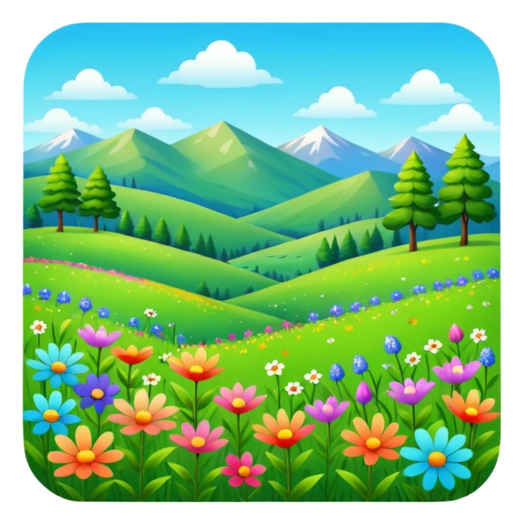 lush green meadow with wildflowers, no mountains sticker