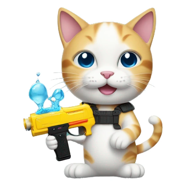 cute cat with water gun in cats paws sticker