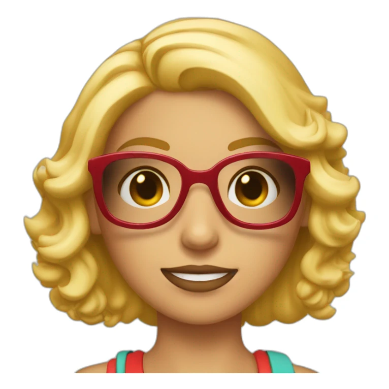 chica rubia con gafas rojas pelo ondulado sticker