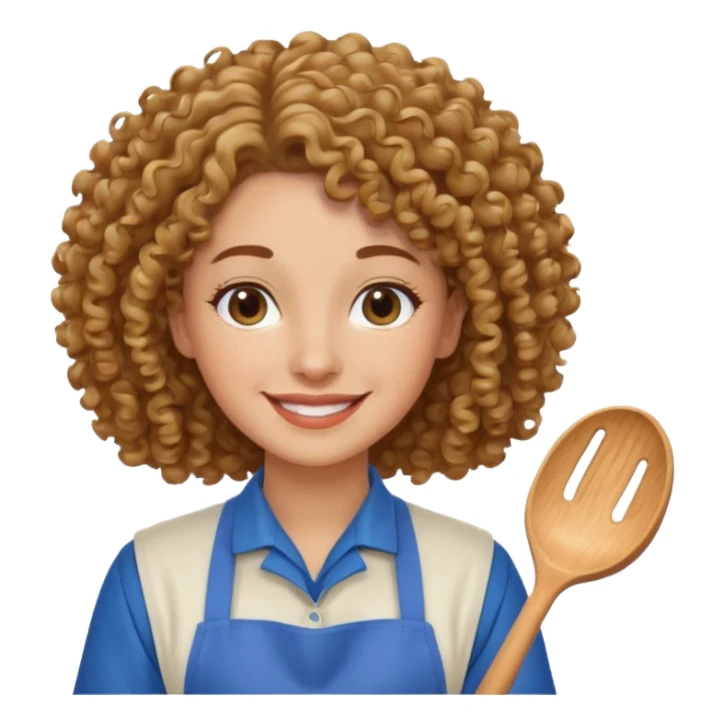 woman with curly hair in blue apron sticker