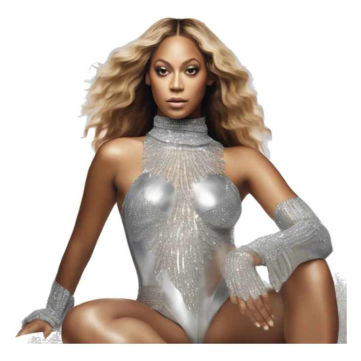 beyonce wearing silver crystal leotard sitting on silver horse renaissance album cover sticker