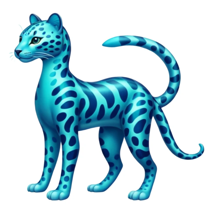 Bioluminescent Neon-Cyan Ripple-Patterned Soft-Scaled Aquatic Fantastical Liepard-Amaura-Manokit-fusion creature (full body) sticker