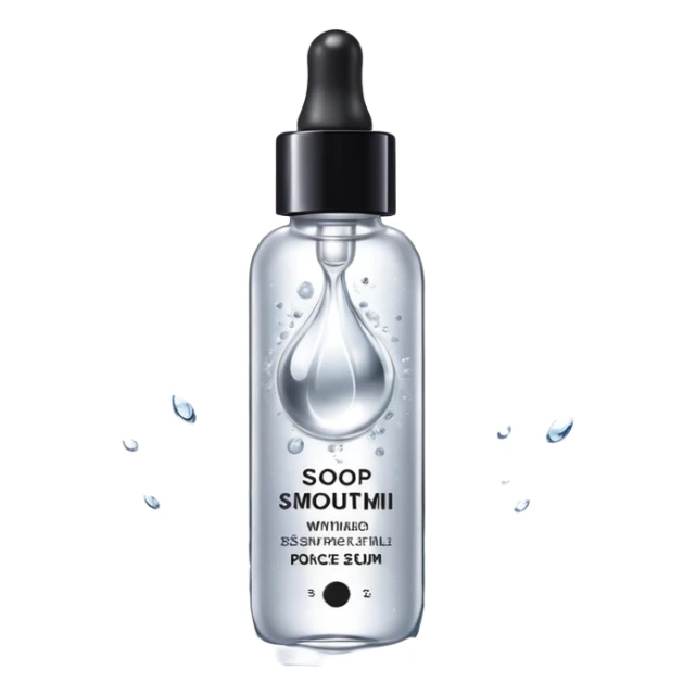 Slim clear dropper bottle with white cap and minimal black text label. Floating above a silver ripple, with icy shimmer rings pulsing outward. Surrounded by tiny frozen sparkles and wrinkle-smoothing energy beams. Looks like a precision anti-aging serum potion — sharp, cold, and potent. sticker