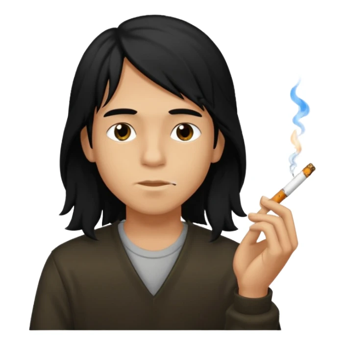 young boy with black long hair smoking weed sticker