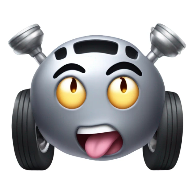 Metal cute mad Kirby Gray ball driving on 4 car wheels with mad eyebrows game sticker