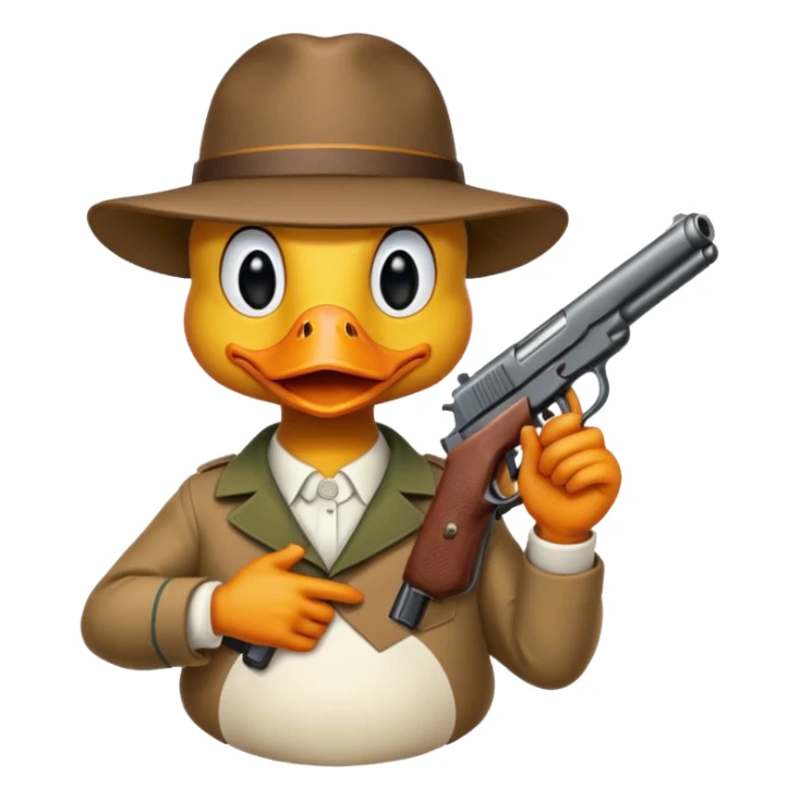 angry duck with a gun in his hand pointing at us  sticker