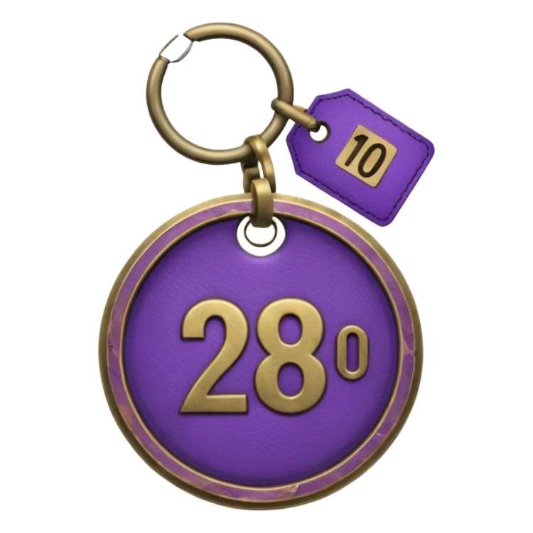 antique brass hotel key with large purple leather room number tag sticker