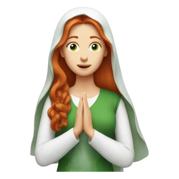 long-haired redhead woman with green eyes praying sticker