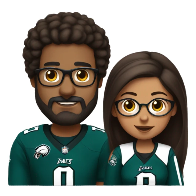 No glasses Brown guy with beard and mustache holding hands with a brown girl wearing glasses and hair in a bun in Philadelphia eagles clothing  sticker