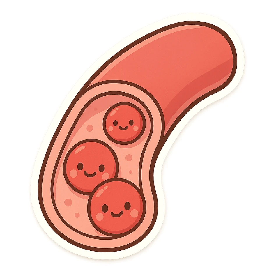 cartoon blood vessel with smiling faces, educational and friendly sticker