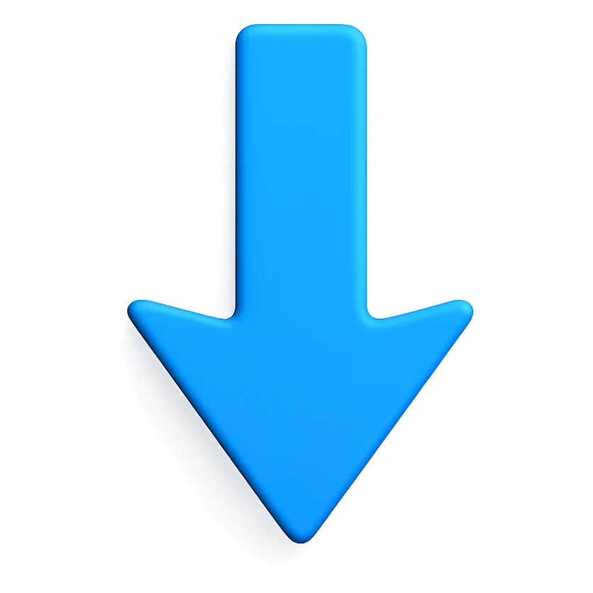 Blue arrow pointing down, add a shadow, 3D emoji style sticker