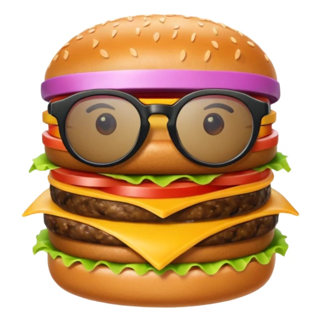 una hamburguesa con gafas y animado sticker