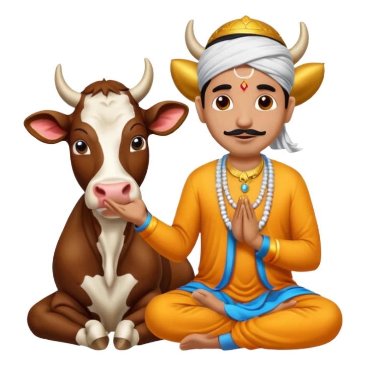 Indian man worshipping cow sticker