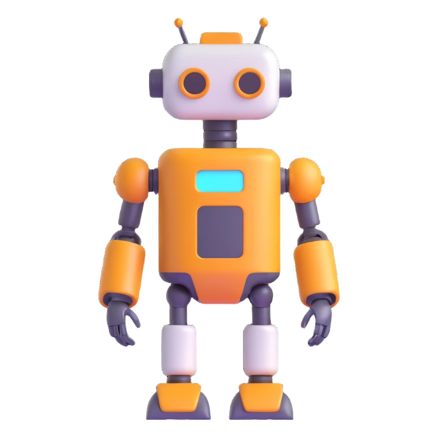 A robot in 3D emoji style, resembling Microsoft's fluent emojis, with a three-dimensional appearance and soft shadows. sticker