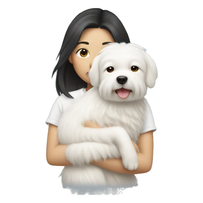 Asian girl with white fluffy dog sticker