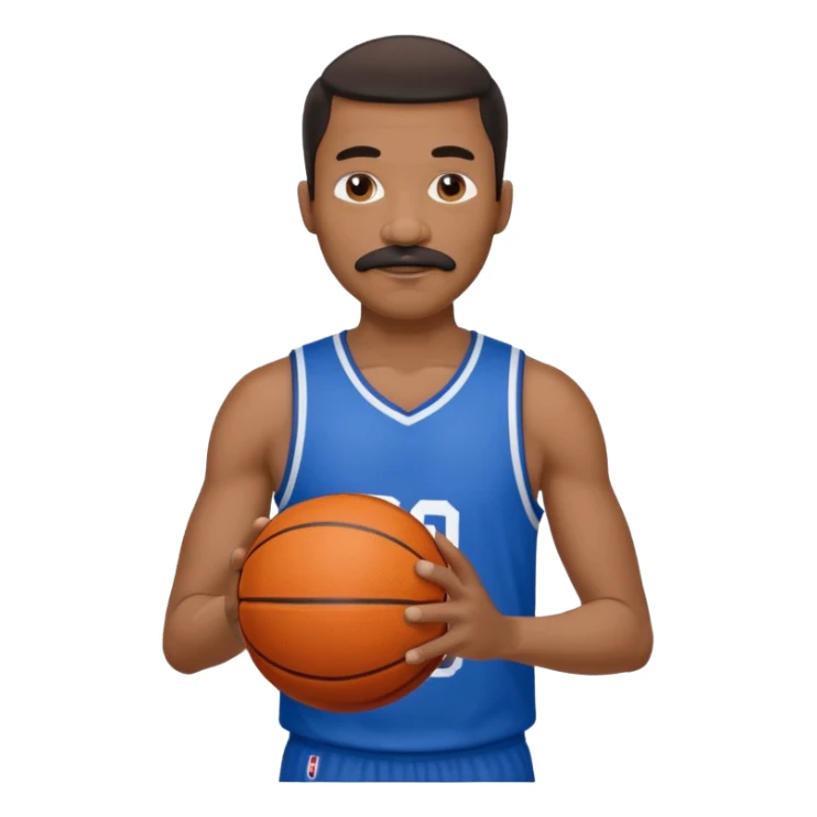 black man basketball player blue jersey with mustache holding basket ball sticker