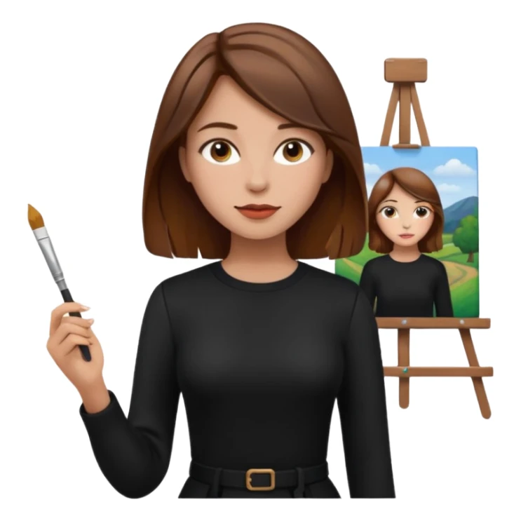 femme brune cheveux mi long noir artiste peintre sticker