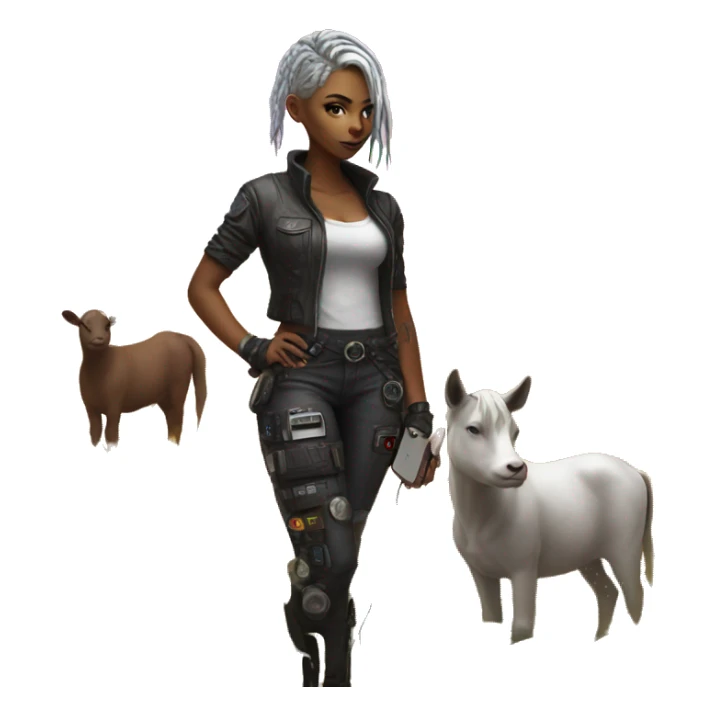 cyberpunk girl on the farm standing with phone sticker