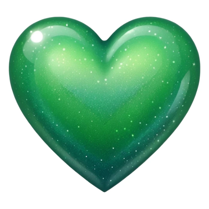 Edit the glittery blue color heart with a subtle gradient and no border to a glittery green color heart with a subtle gradient and no border. Keep the background transparent. Maintain the glittery texture and subtle gradient effect in green sticker