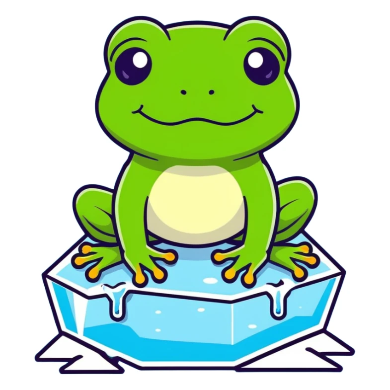 frog in ice, cartoonish sticker style sticker
